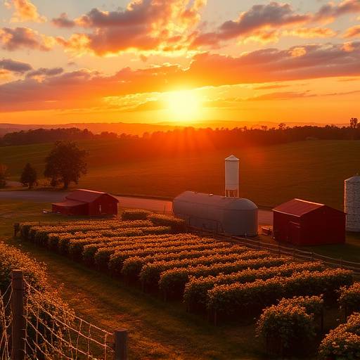 Game cover art for 'FarmVille Sunrise'. A picturesque farm at sunrise.