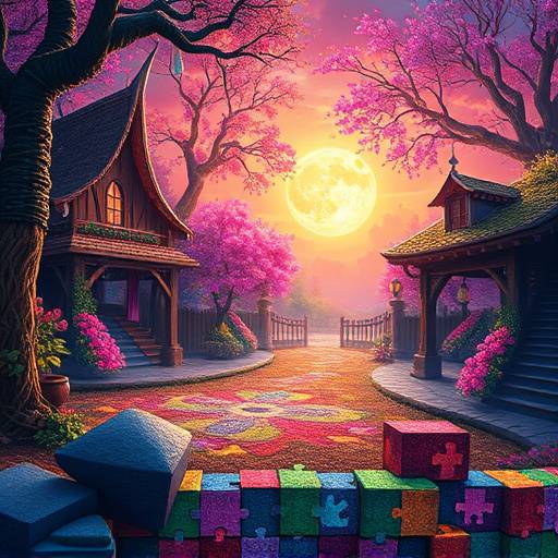 Screenshot of Enchanted Realms showing a vibrant puzzle scene.